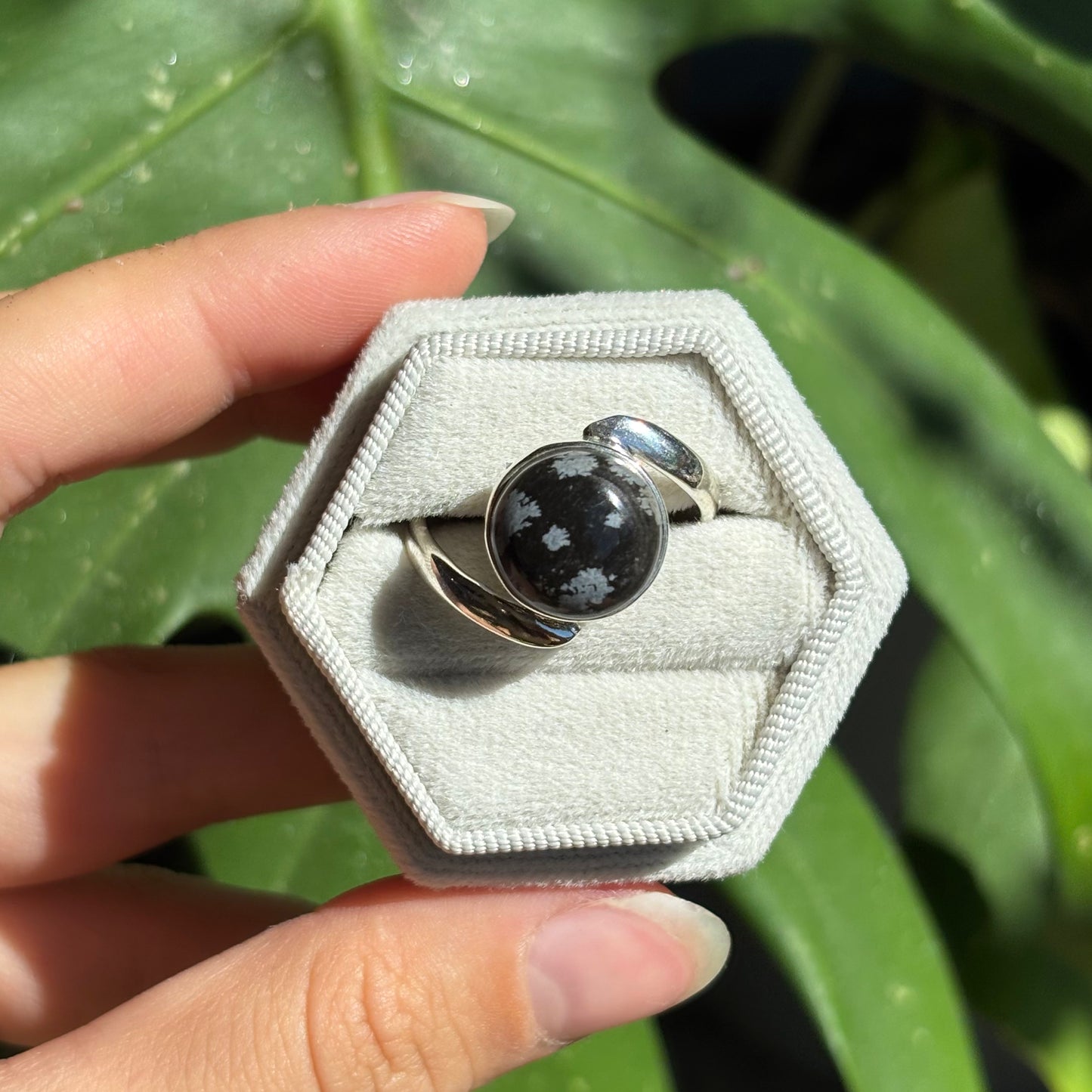 Bague obsidienne flocon