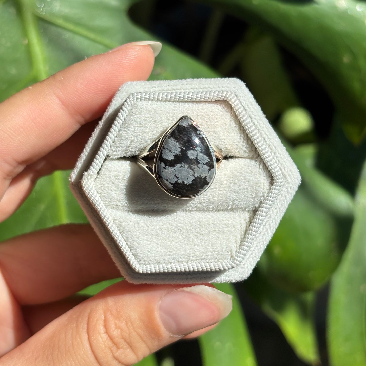 Bague obsidienne flocon